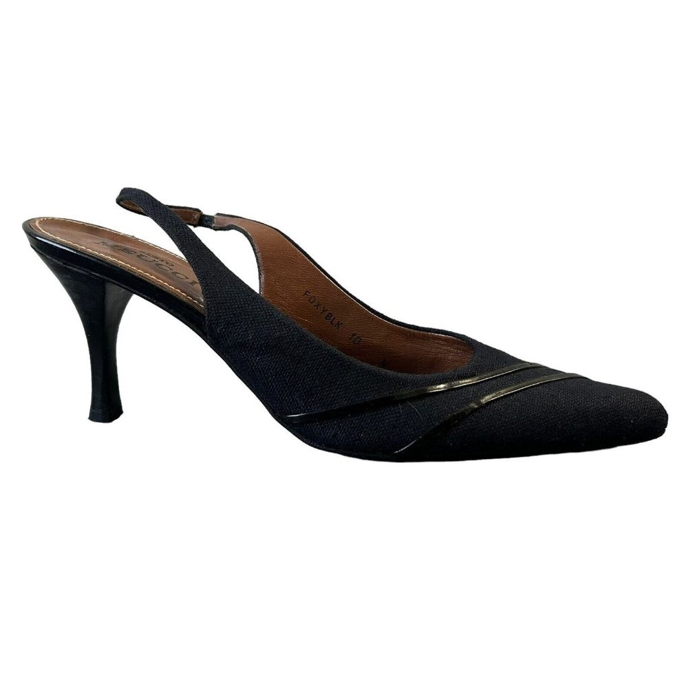 Sesto Meucci Black Fabric & Patent Leather Slingback Pointy Toe Heels Womens 10N